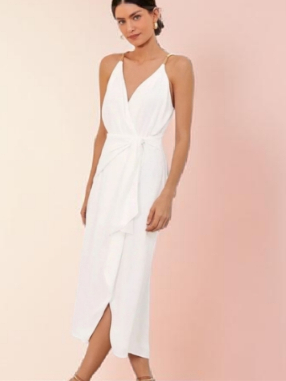 NWT VIX Paula Hermanny Carly White Greek Goddess Wrap Side Tie Midi Dress XL